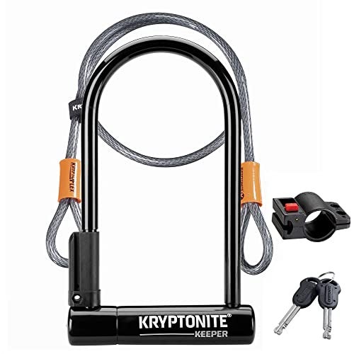 Kryptonite قفل دراجة كريبتونيت كيبر U مع كابل فولاذي مضفر، قفل دراجة مضاد للسرقة ثقيل، 12 مم قفل و10 مم × 4 قدم كابل أمان مع حامل ومفاتيح، أسود - Image 1