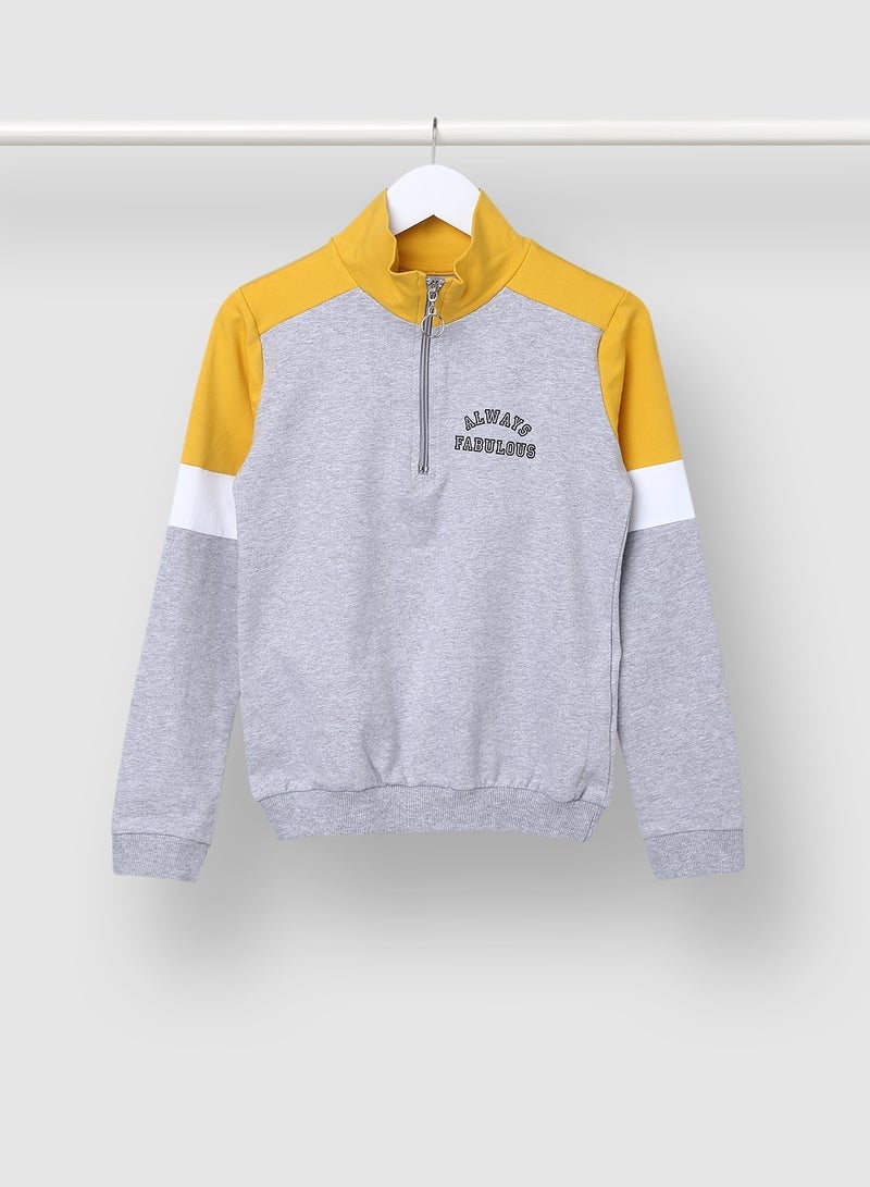 نيون  قميص سحاب مطبوع رمادي أصفر