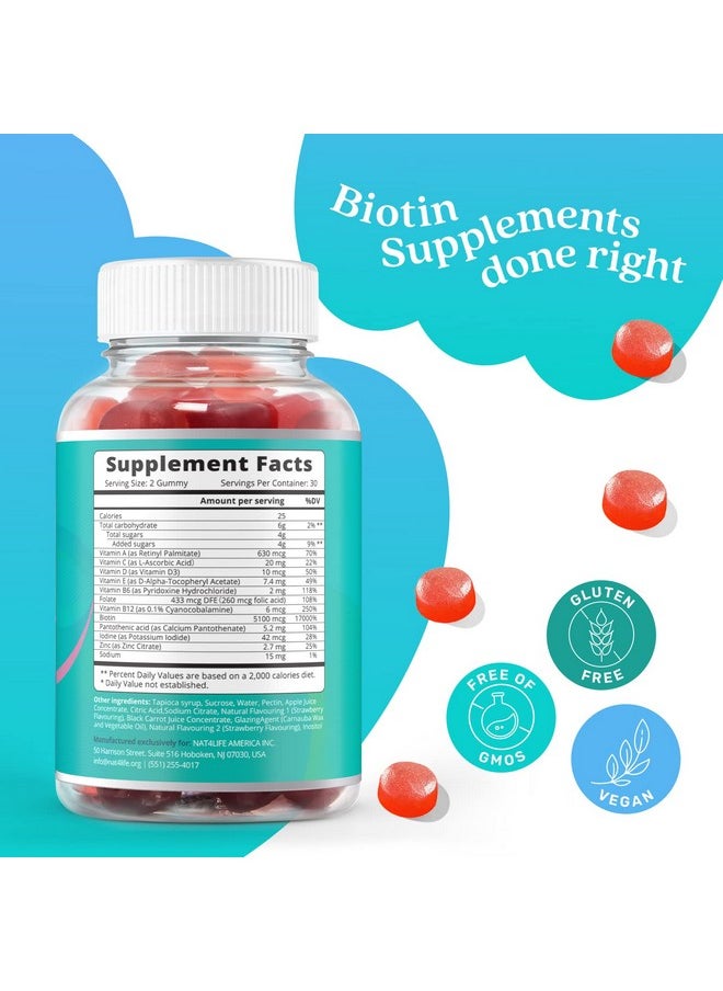 BeLive Biotin Gummies With Multivitamins Folate Inositol Supports Hair Growth Healthy Skin & Nails Vegan Pectin Based Strawberry Flavor (1)  - Image 3