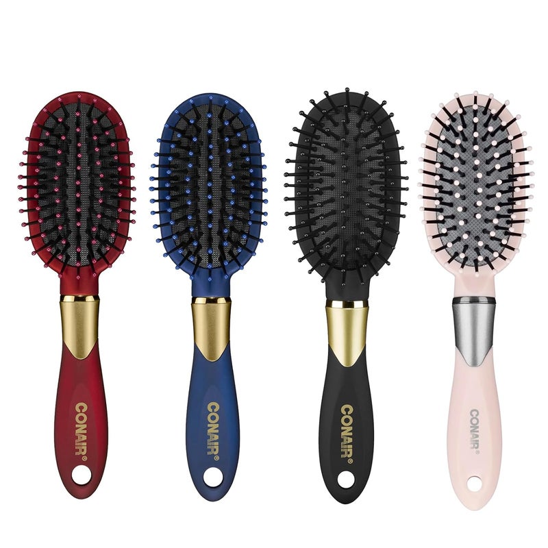 Conair Velvet Touch oval cushion hair brush  Travel Hairbrush Detangling  curly or straight styles  detangler brushes  women or men  Colors at Random - Image 1