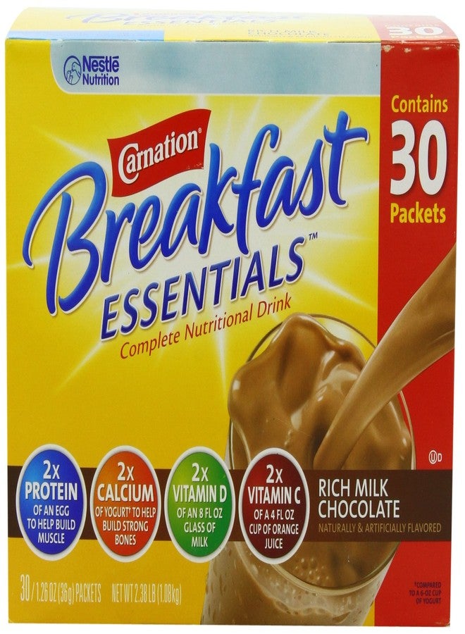 Nestle Carnation Breakfast Essentials Complete Nutritional Drink, Rich Milk Chocolate, 1.26 oz, (Pack of 30) - Image 2