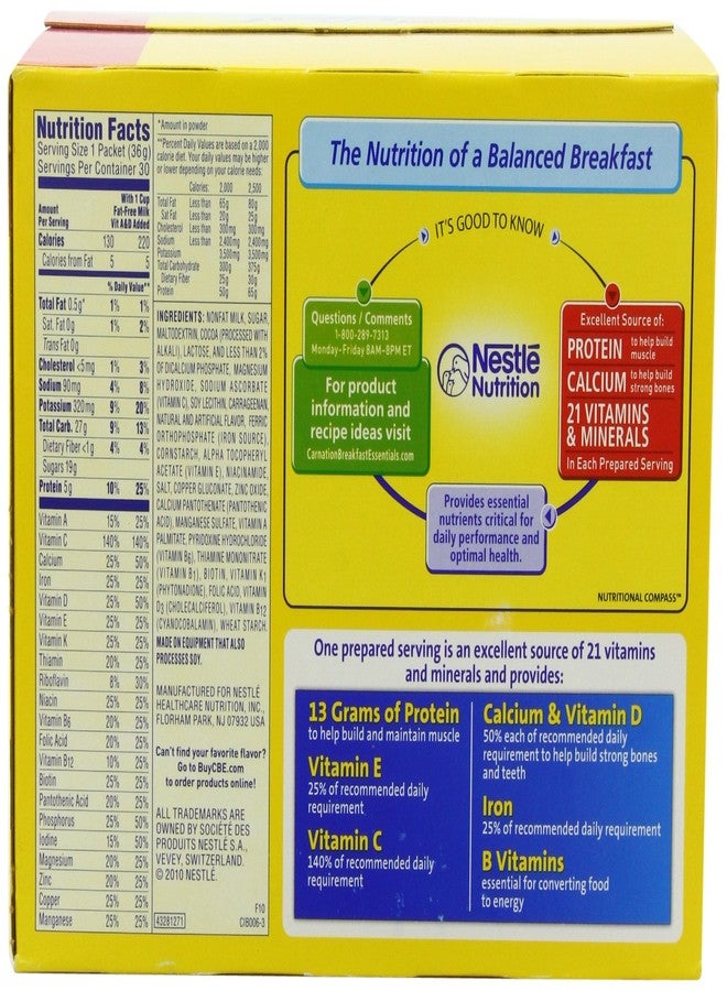 Nestle Carnation Breakfast Essentials Complete Nutritional Drink, Rich Milk Chocolate, 1.26 oz, (Pack of 30) - Image 3
