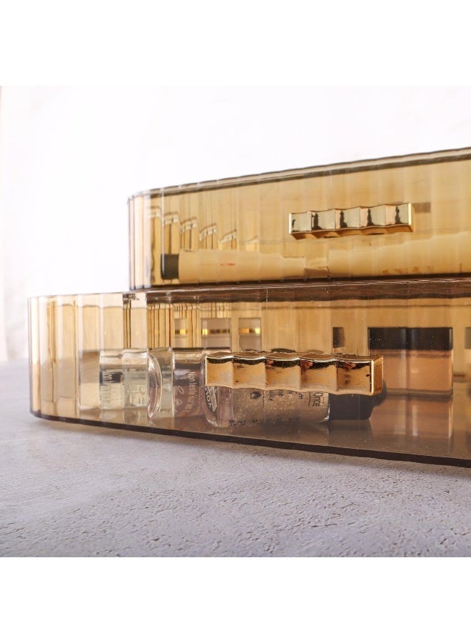 فينيكس منظم مكياج أكريليك مع أدراج قابلة للتكديس، منظم أدوات الحمام والتخزين، مثالي للمكتب وأسطح الخزانة، رائع لمستحضرات التجميل والعناية بالبشرة وأحمر الشفاه (صينية + درجين) (عنبر) - Image 2