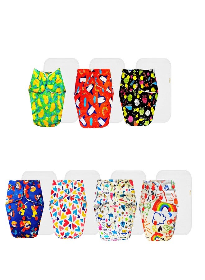 Dumbledo Premium Cloth Diaper with Cotton Insert (Pack of 7) | Snug Fit | 6-Layer Absorbent Pad | Easy to Clean | All-Day Wear | 3 Months - 3 Years | Unisex Baby - Image 1