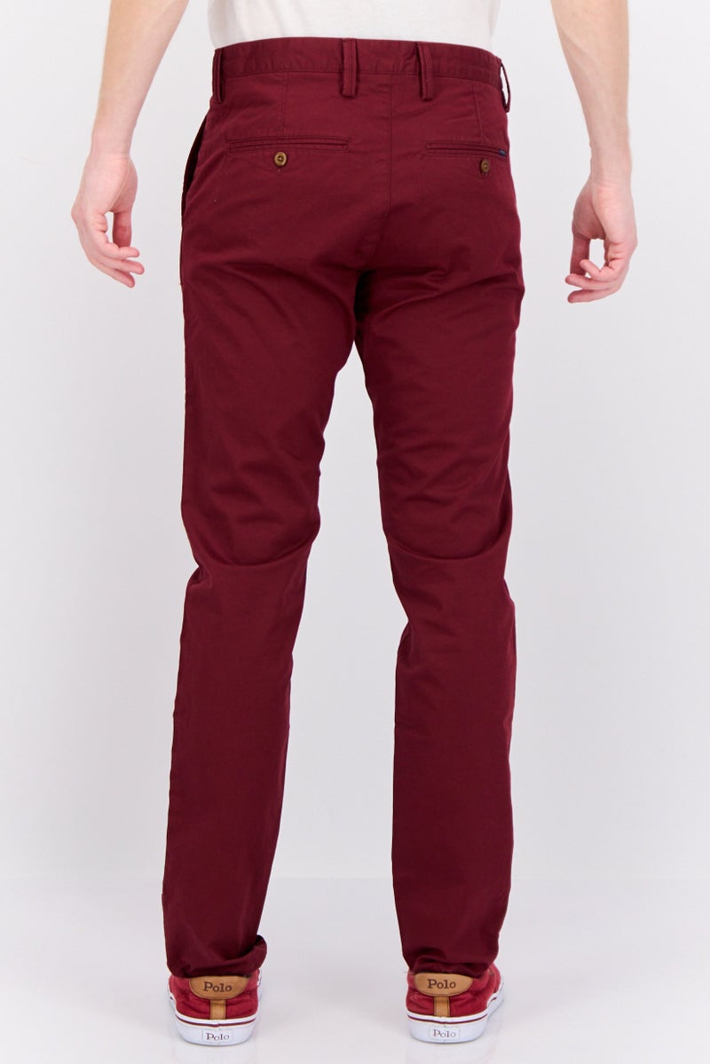 Men Slim Fit Solid Chino Pants, Maroon