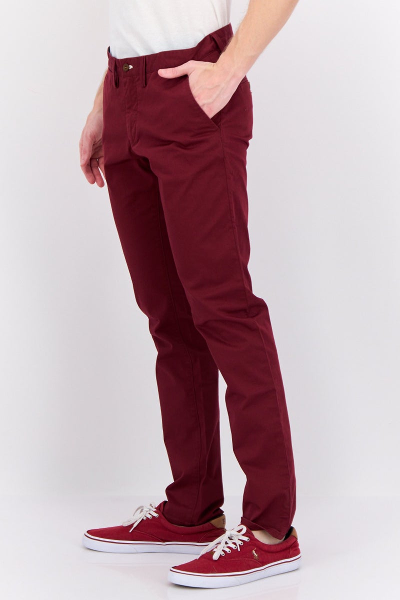 Men Slim Fit Solid Chino Pants, Maroon