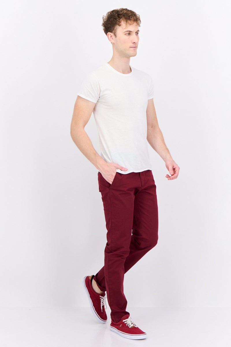 Men Slim Fit Solid Chino Pants, Maroon