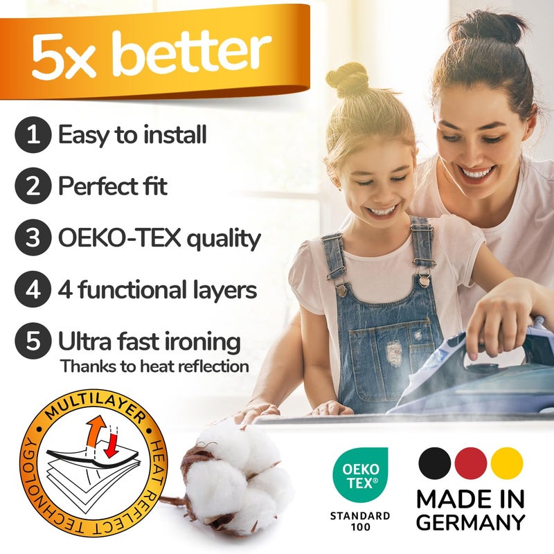 smart&gentle Super Soft Ironing Board Cover and Pad â€“ 50% Faster Ironing with Heat Reflection Technology, Thick Natural Cotton, Heavy-Duty & Scorch Resistant â€“ Made in Germany â€“ 15x54 Standard Size - Image 2