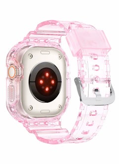 CATANES Apple Watch Ultra Band 49mm Crystal Clear Band with Bumper Case Soft Transparent TPU Strap for iWatch Ultra Pink  - Image 2