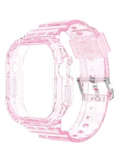 CATANES Apple Watch Ultra Band 49mm Crystal Clear Band with Bumper Case Soft Transparent TPU Strap for iWatch Ultra Pink  - Image 4