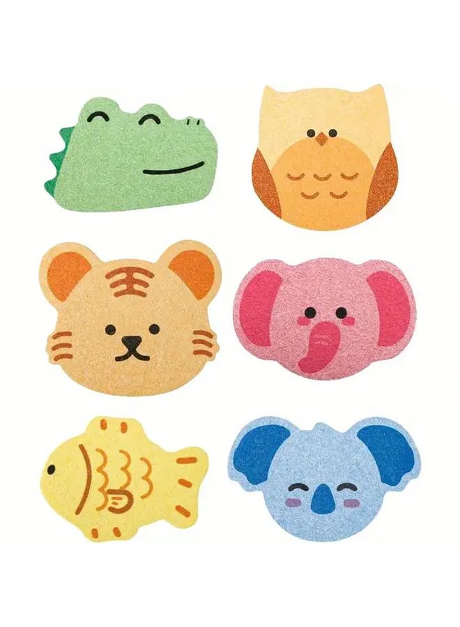 6Pcs Animal Cartoon Bath Sponges Cute Shapes Bear Rabbit Cat Dog Penguin Owl Soft Non Scratch Exfoliating Shower Sponges Gentle Body Scrub Bath Time Fun Durable Bathroom Cleaning Body Exfoliator Sponge All Light Beige Types Family Bathing Essentials - Image 1