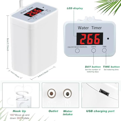 HASTHIP® Automatic Slow Drip Irrigation Timer Programmable Auto Watering Device with LCD Display, 10m PVC Tubing, Tee Connectors, Drippers, USB Cordless Rechargeable Self Watering Timer Machine - Image 3