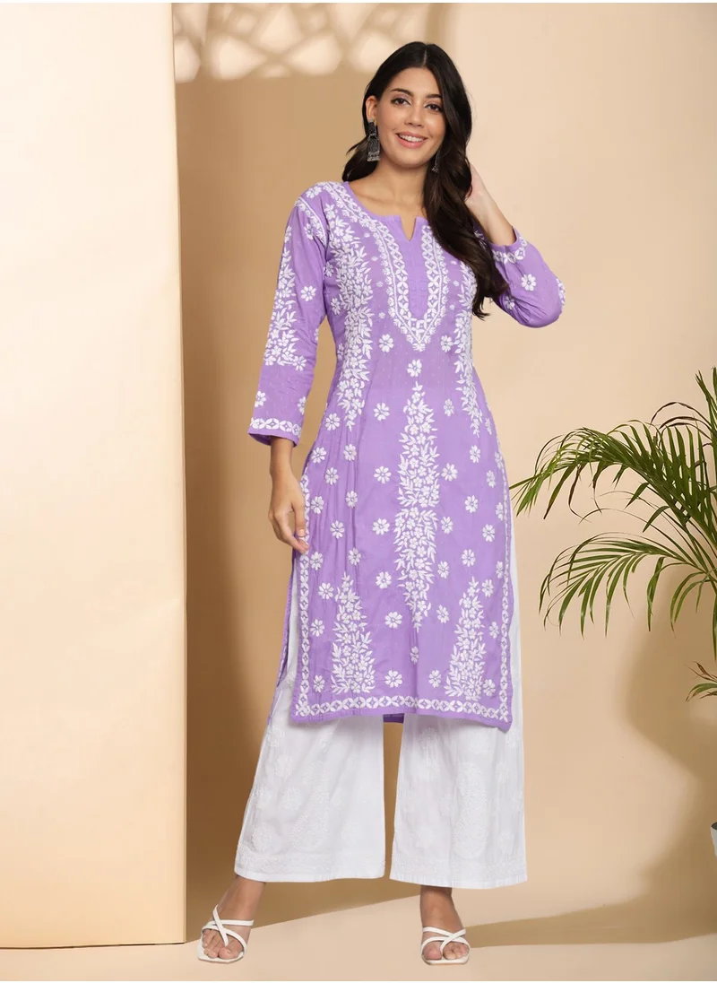 Alaya Women  Floral Embroidered Chikankari Cotton kurta -AL3679