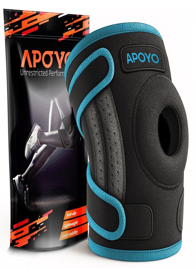 APOYO دعامة الركبة APOYO للنساء والرجال - كم ضاغط للركبة لتخفيف الألم، تمزق الغضروف الهلالي، الرباط الصليبي الأمامي، التهاب المفاصل، آلام المفاصل، مع وسادة جل للرضفة ومثبتات جانبية (مقاس كبير جدًا) أزرق - Image 1