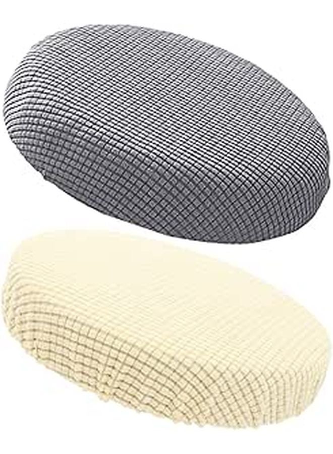 Elastic Round Stool Covers 2PCS Plush Fleece Fabric Stretchable Seat Protectors For Dining Bar - Image 1