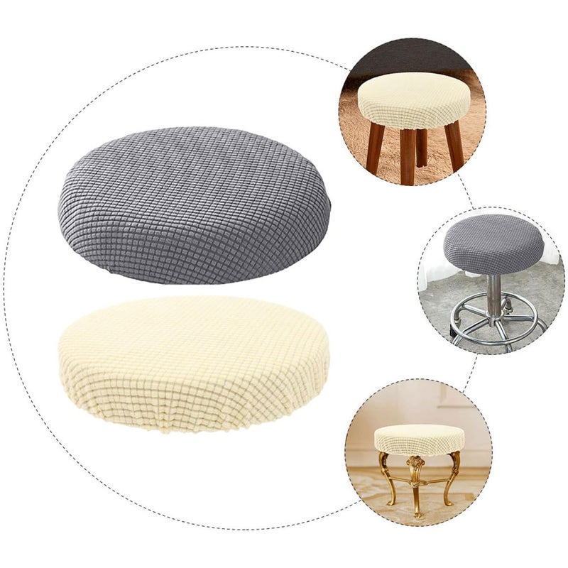 Elastic Round Stool Covers 2PCS Plush Fleece Fabric Stretchable Seat Protectors For Dining Bar - Image 4