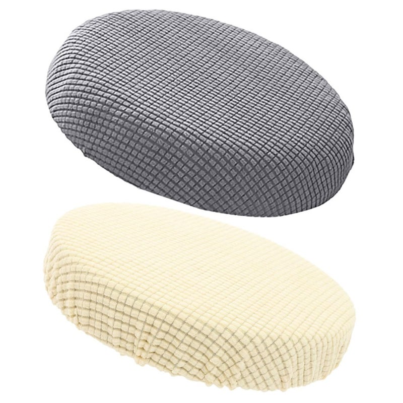 Elastic Round Stool Covers 2PCS Plush Fleece Fabric Stretchable Seat Protectors For Dining Bar - Image 2