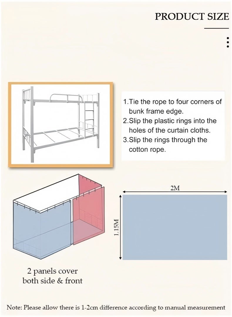 JUNYOUK 2 Pcs Private Bed Curtain At The Bottom Of The Bunk Bed, Breathable And Dustproof Single Bed Blackout Curtain, Dormitory Family Bed Curtain, Can Cover 3 Sides - Image 3