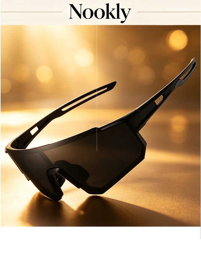 nookly Outdoor Sports UV Protection Half Frame Sunglasses, UV400 Polarized Cycling Fishing Windproof Safety Sports Sunglasses for Baseball Golf (Black) - Image 1