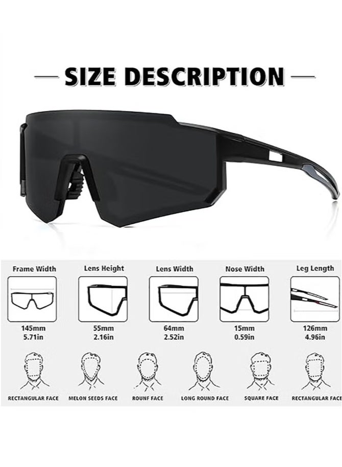 nookly Outdoor Sports UV Protection Half Frame Sunglasses, UV400 Polarized Cycling Fishing Windproof Safety Sports Sunglasses for Baseball Golf (Black) - Image 3