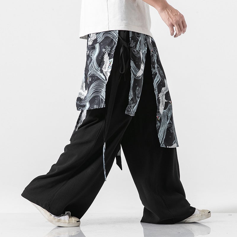 2021 Spring Plus Size Hanfu Wide-Leg Pants Chinese Style Retro Fairy Loose Crane Straight Trousers - Image 3