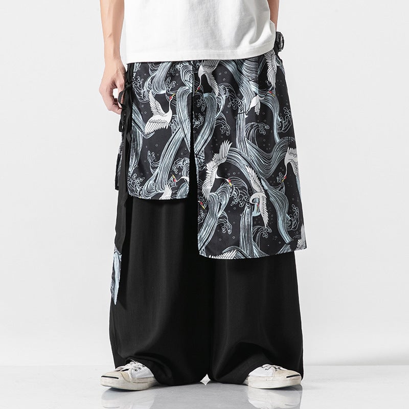 2021 Spring Plus Size Hanfu Wide-Leg Pants Chinese Style Retro Fairy Loose Crane Straight Trousers - Image 1