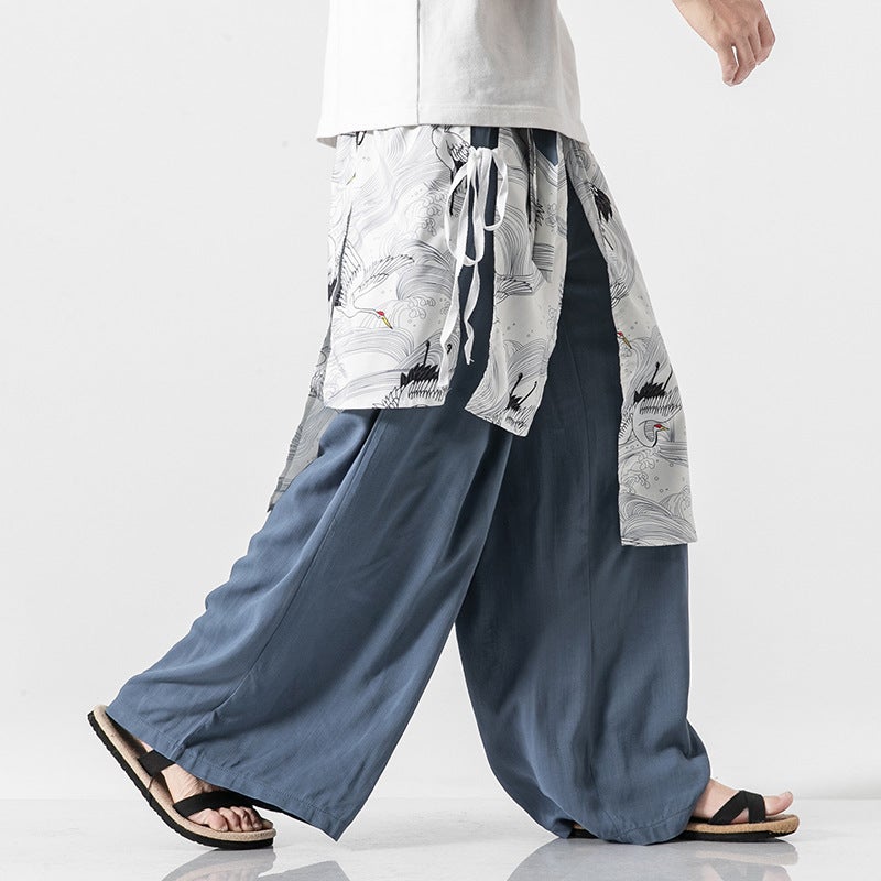 2021 Spring Plus Size Hanfu Wide-Leg Pants Chinese Style Retro Fairy Loose Crane Straight Trousers - Image 2