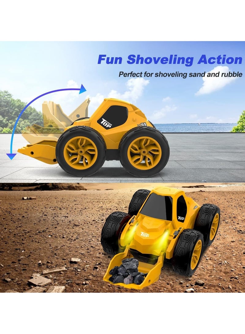 Construction Vehicles Toy, 360° Flip and Rotation Remote Control Bulldozer, 2.4Ghz RC Toy Truck with Headlights, 2 Rechargeable Batteries - Image 1