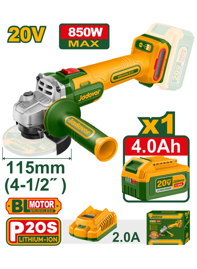 Jadever Cordless angle grinder 4.5Inch 20V With 4 amp battery and charger JDLAP5421 - Image 1