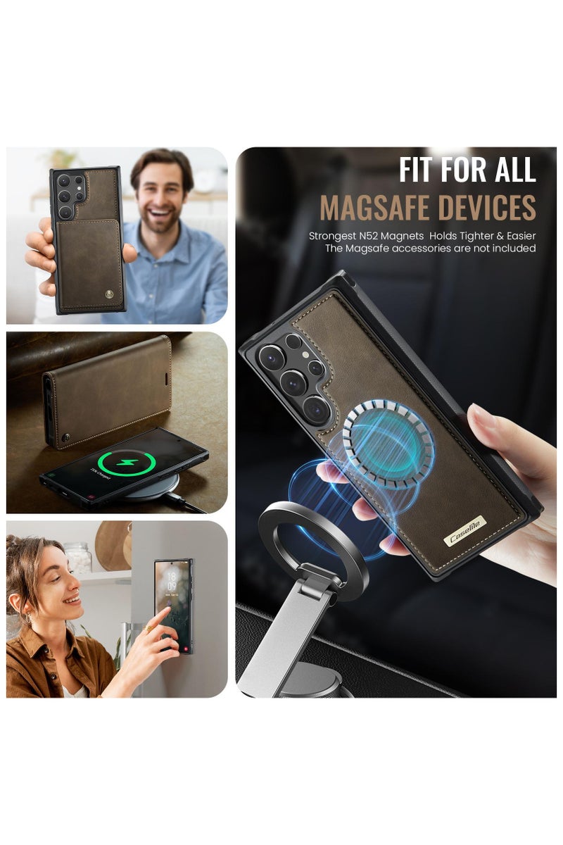CaseMe C49 Magnetic RFID Blocking Detachable Wallet MagSafe Leather Phone Case for Samsung Galaxy S24 Ultra - Coffee - Image 3