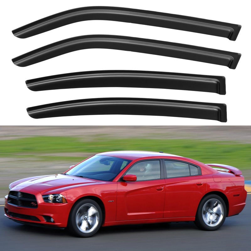 Window Visors Rain Guards for 2006 2007 2008 2009 2010 Dodge Charger OutChannel Window Vent Wind Deflectors Visors Shades for 0610 Charger