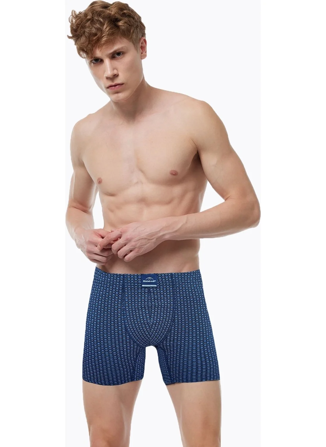 Malabadi Men's Patterned 6 Piece Cotton Elastane Long Boxer 6M073