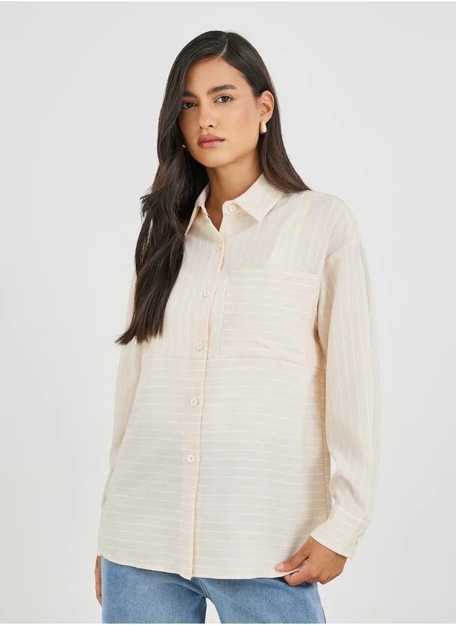 ستايلي Styli Striped Long Sleeves Regular Fit Shirt with Pocket
