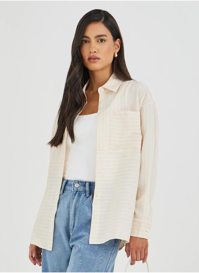 ستايلي Styli Striped Long Sleeves Regular Fit Shirt with Pocket
