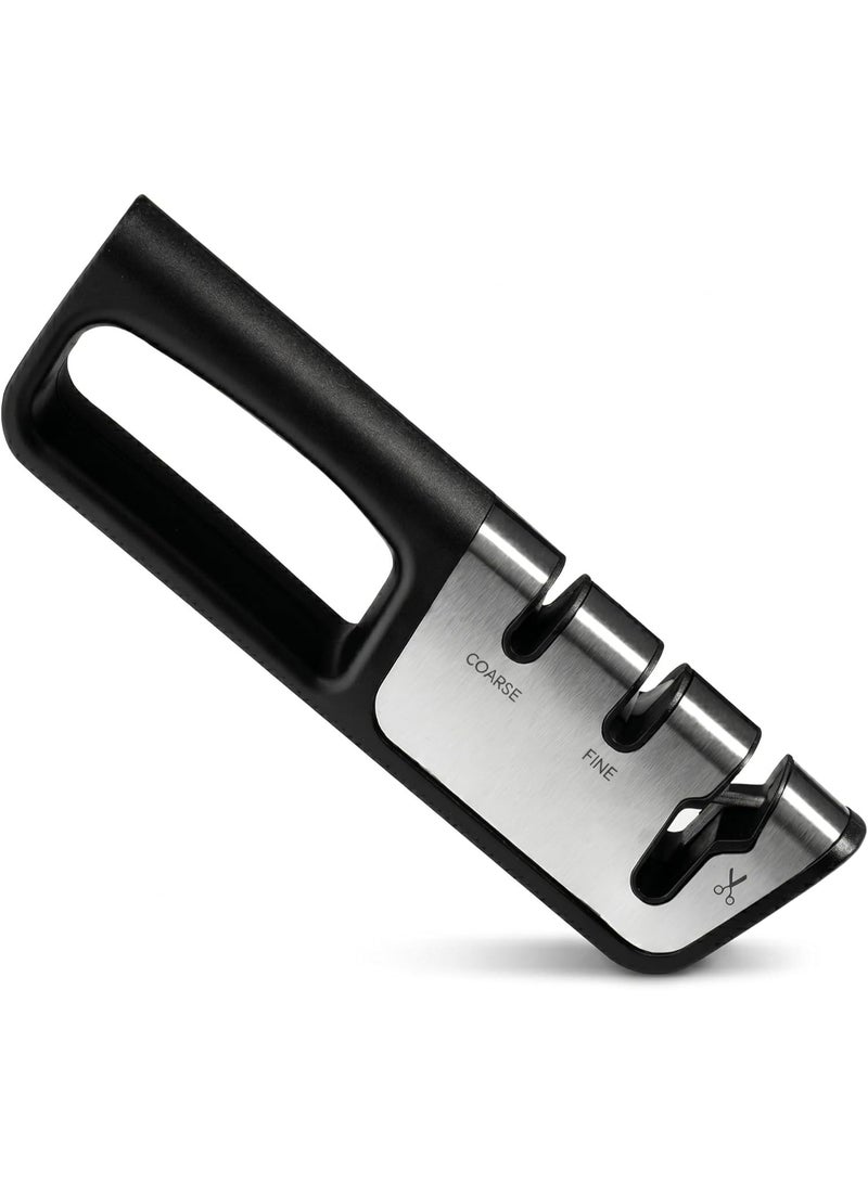Bukela 3-in-1 Cutting Tool & Scissors Sharpener,Professional Manual Kitchen Blade Tool,Black - Image 1