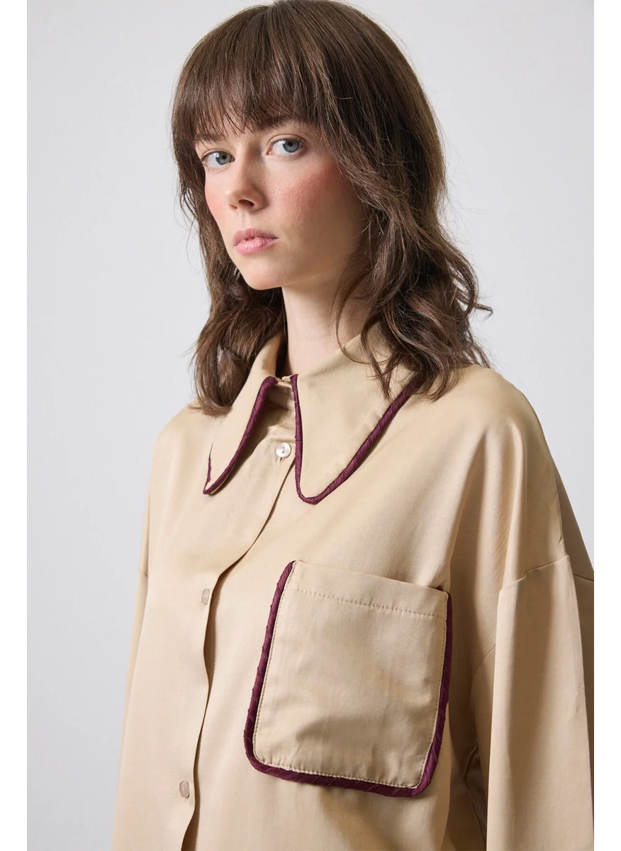 تاتشي Satin Shirt with Piping Detail