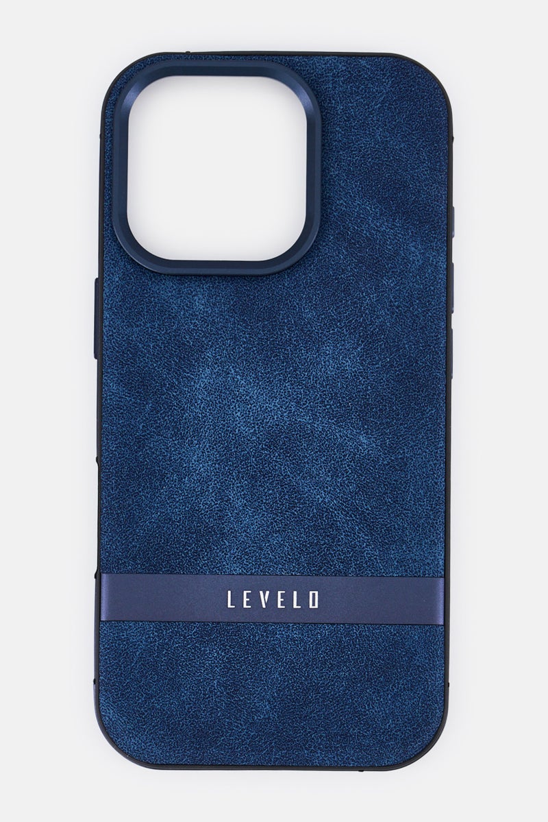 LEVELO iPhone 16 Pro Brand Logo Pelle Phone Case, Navy - Image 2