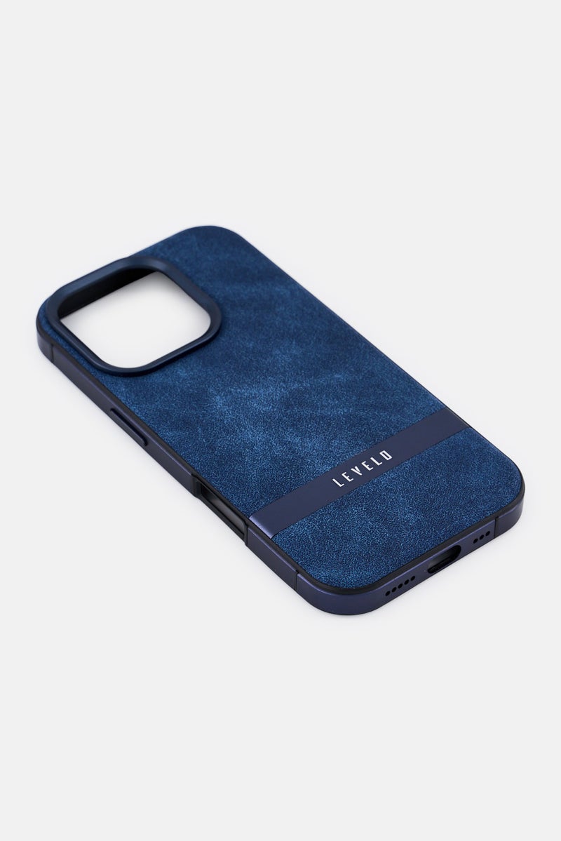 LEVELO iPhone 16 Pro Brand Logo Pelle Phone Case, Navy - Image 4
