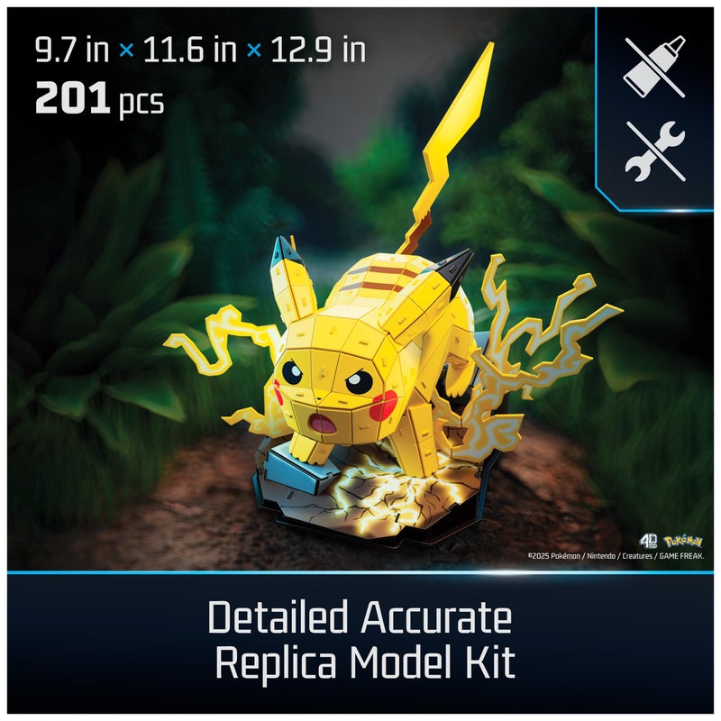 4D Build, PokÃ©mon Pikachu 3D Model Kit, PokÃ©mon Figure, Kanto First Partner Collection, Desk DÃ©cor, 201 Pieces, Gift Ideas for Ages 12 & Up - Image 2