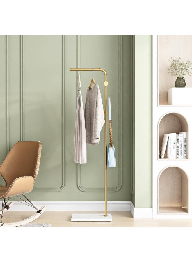Beauenty Metal Coat Rack Freestanding,Sturdy Coat Racks Hanger Stand with Hooks and Natural Marble Heavy Base,Clothes Stand Hat Hanger for Bedroom/Hallway/Entryway/Living Room/Home(Gold) - Image 5