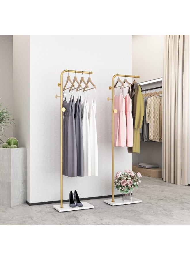 Beauenty Metal Coat Rack Freestanding,Sturdy Coat Racks Hanger Stand with Hooks and Natural Marble Heavy Base,Clothes Stand Hat Hanger for Bedroom/Hallway/Entryway/Living Room/Home(Gold) - Image 2