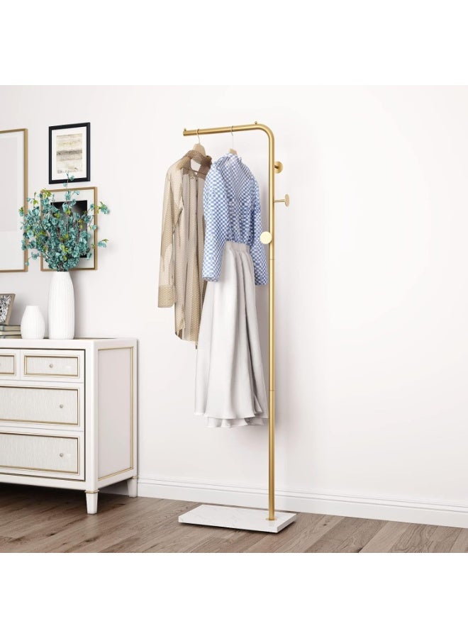Beauenty Metal Coat Rack Freestanding,Sturdy Coat Racks Hanger Stand with Hooks and Natural Marble Heavy Base,Clothes Stand Hat Hanger for Bedroom/Hallway/Entryway/Living Room/Home(Gold) - Image 1