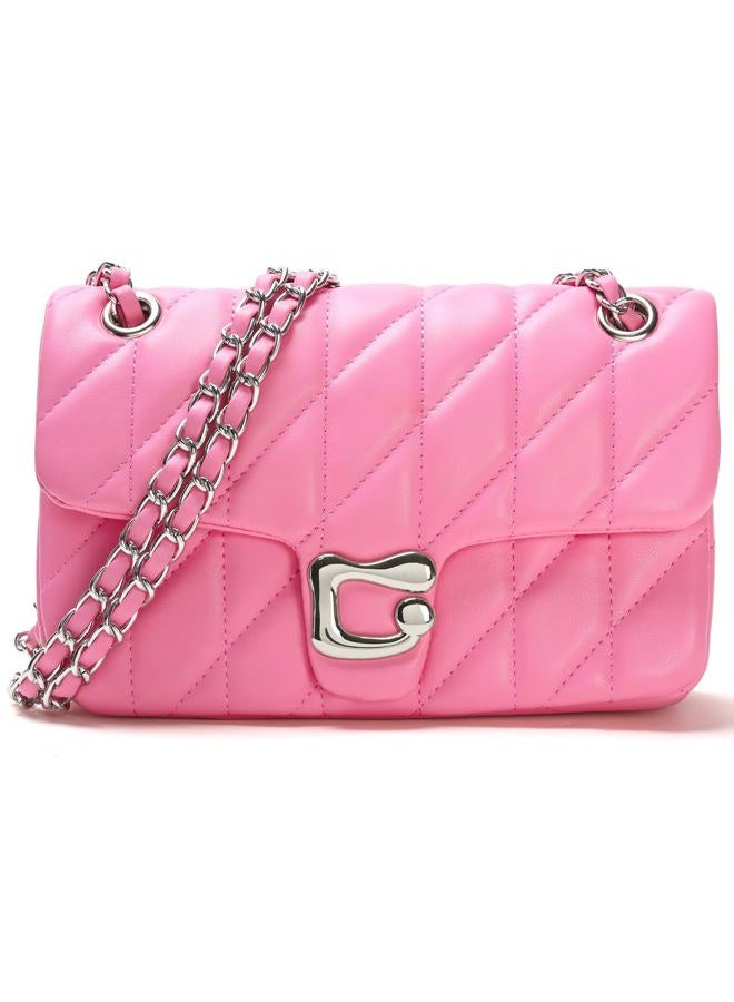 Pelimoo Quilted Crossbody Purse for Women Trendy - Ladies Shoulder Bag Leather Handbag Designer Evening Clutch with Chain Strap, Fuschia, 10.04 inches - Image 1