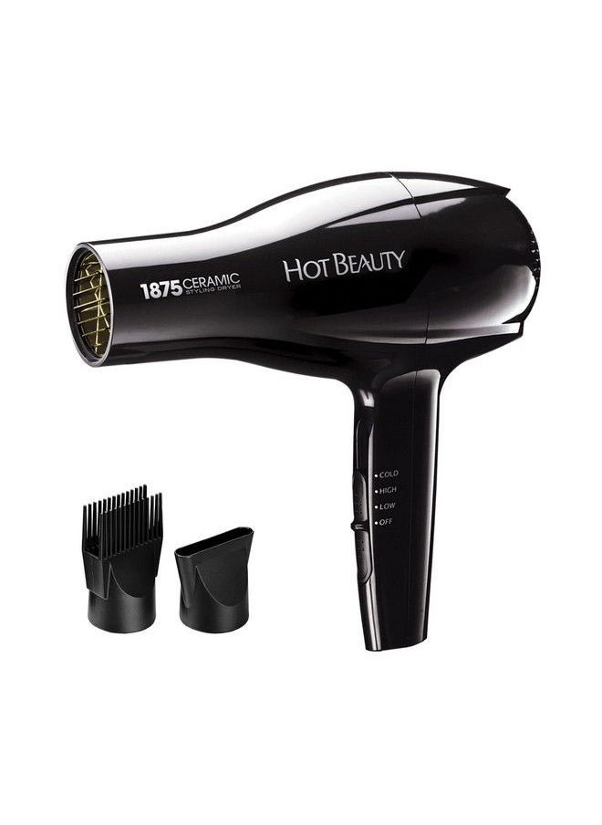 Hot Beauty - 1875 Ceramic Styler Hair Styling Blow Dryer (Hbd01N) Lightweight And Fast Dry Multi Heat Speed Setting Perfect Size For Home Or Travel - Image 1