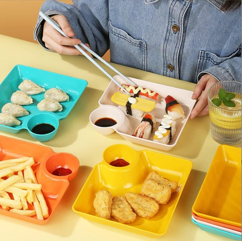 Nathgra 4pcs Dumpling PlatePlastic Plates with Dipping SaucerDumpling Plates with Sauce Compartment for Party Chips Sushi Dumpling Snack White - Image 4