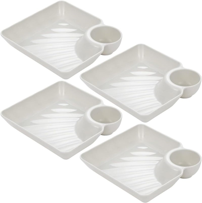 Nathgra 4pcs Dumpling PlatePlastic Plates with Dipping SaucerDumpling Plates with Sauce Compartment for Party Chips Sushi Dumpling Snack White - Image 1