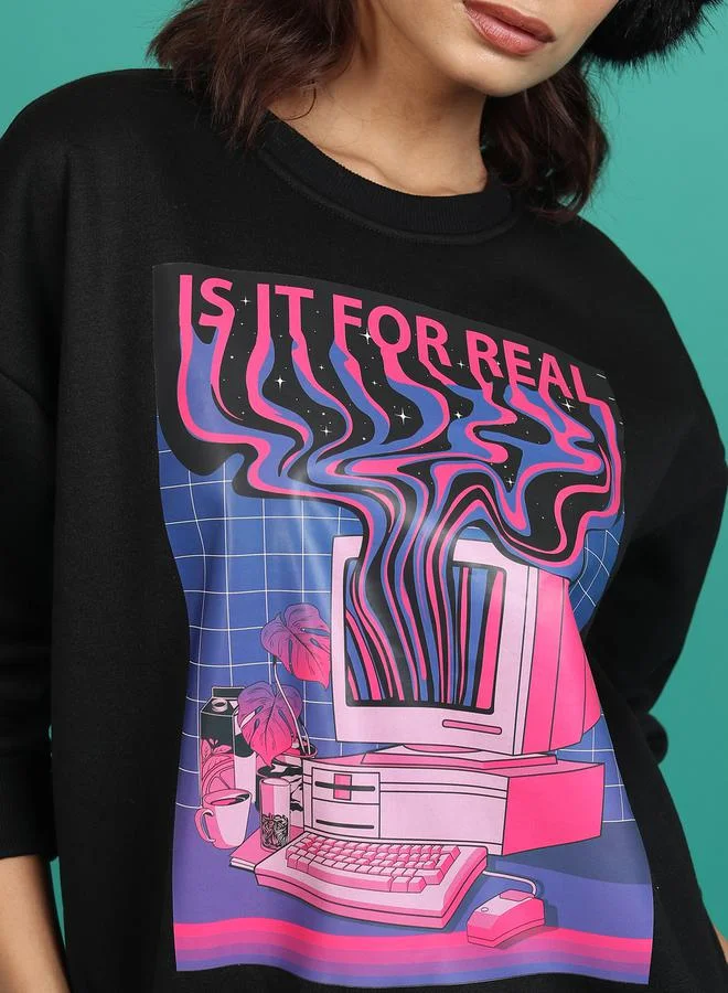 Tokyo Talkies Oversized Graphic Print Sweatshirt by Styli