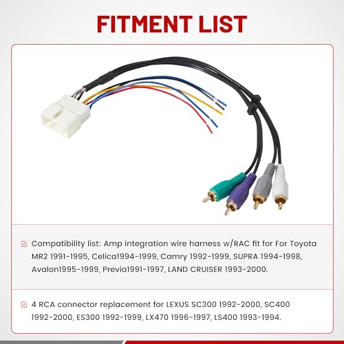 RED WOLF سلك تكامل مضخم الصوت RED WOLF مع موصل RCA متوافق مع تويوتا أفالون 1992-1999 ولكزس ES300 15 دبابيس لتثبيت راديو ستيريو CD بعد البيع - Image 3
