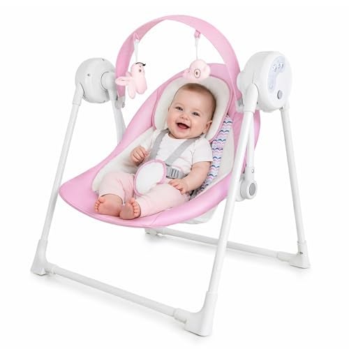 RIVIPLOU Baby Swing SpaceSaver UltraCompact Foldable Infant Swing Fits in 53 Gaps 6 Speed Modes Portable Newborn Swing for TravelCarPicnic 06M 620lbs Pink - Image 1