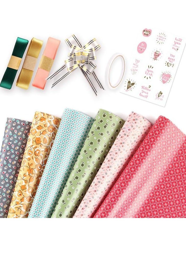 SYOSI Gift Wrapping Paper Birthday with Pull Bow Ribbon Recyclable Kraft Double Sided Tape Sticker for Wedding DIY Craft Pink Green Yellow Red Gray Blue - Image 1